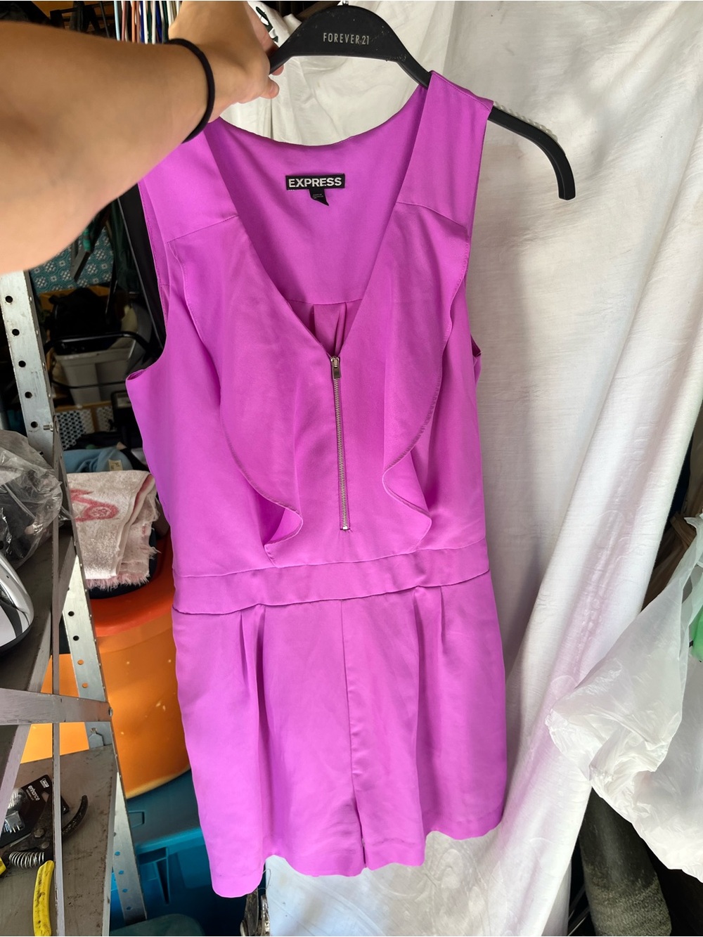Express Fuchsia Pink Sleeveless Zip Front Romper